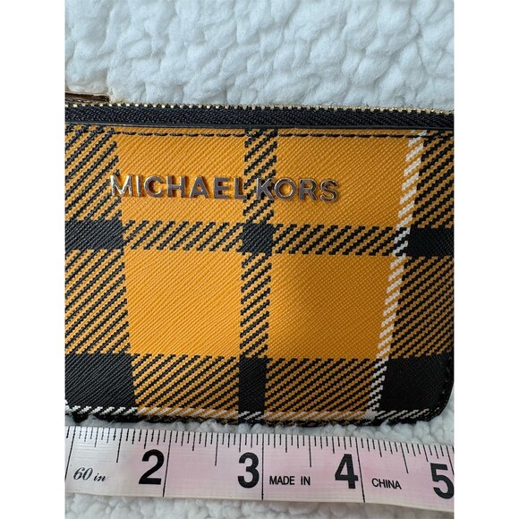 Michael Kors Coin Pouch Wallet Womens Plaid Zip ID Card Holder Keychain - Picture 2 of 5